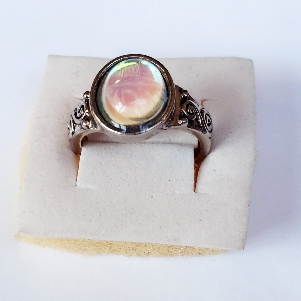 Rainbow moonstone silver ring size 8